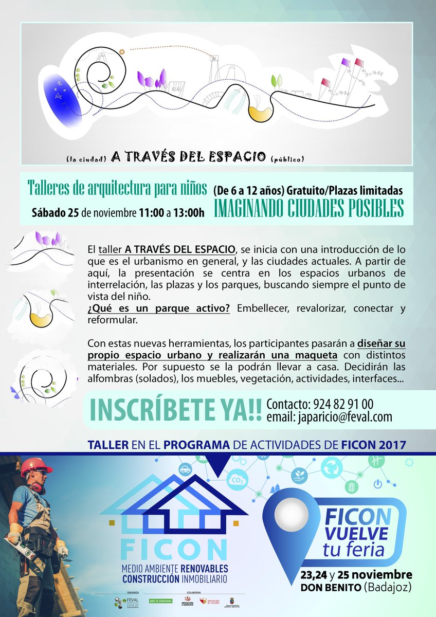 FEVAL_'s tweet photo. Taller de Arquitectura para niños
"Imaginando ciudades posibles"
Sábado 25 de noviembre de 11 a 13 horas.
incríbete en japarcio@feval.com https://t.co/61hRB61Nyf