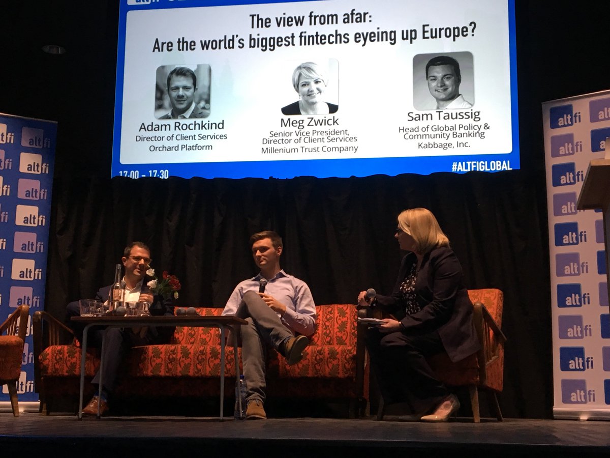 orchardplatform's tweet photo. Our own .@adamrochkind closes the #AltFiGlobal Summit w/ .@mtrustcompany & .@kabbageinc. Up next: #altfiafterdark https://t.co/MPKybnMCe9 https://t.co/u5N65QoFS2