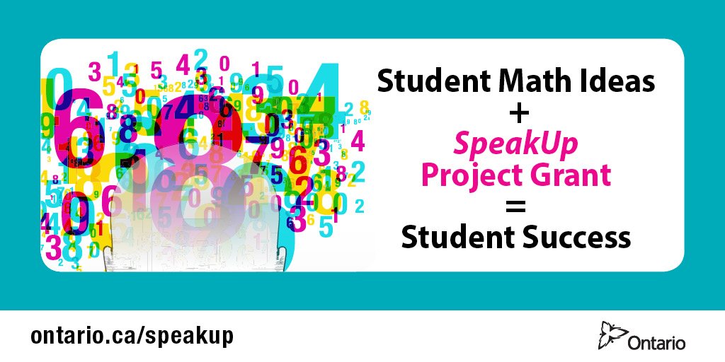 ONeducation's tweet photo. Grade 7-12 students: Make math more engaging &amp; fun at your school. Apply for a SpeakUp Project Grant by December 7! https://t.co/8g38iFdqEv https://t.co/sW4ZG0pE3W