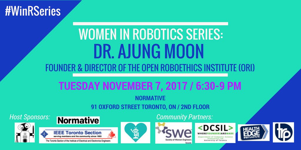 GYBORobotics's tweet photo. Join us at tonight's #WinRSeries event w/ Dr. AJung Moon (@RoboEthics) at the offices of @normativedesign! Details: https://t.co/3TXiAIuBgb https://t.co/pOlqyklXzU