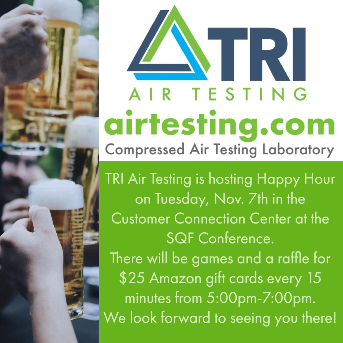 TRIAirTesting's tweet photo. @TRIAirTesting invites you to HAPPY HOUR @SQFI ! $25 give away every 15 min. from 5pm-7pm! See you there! #SQFILearning https://t.co/yaI2Xg9SJJ