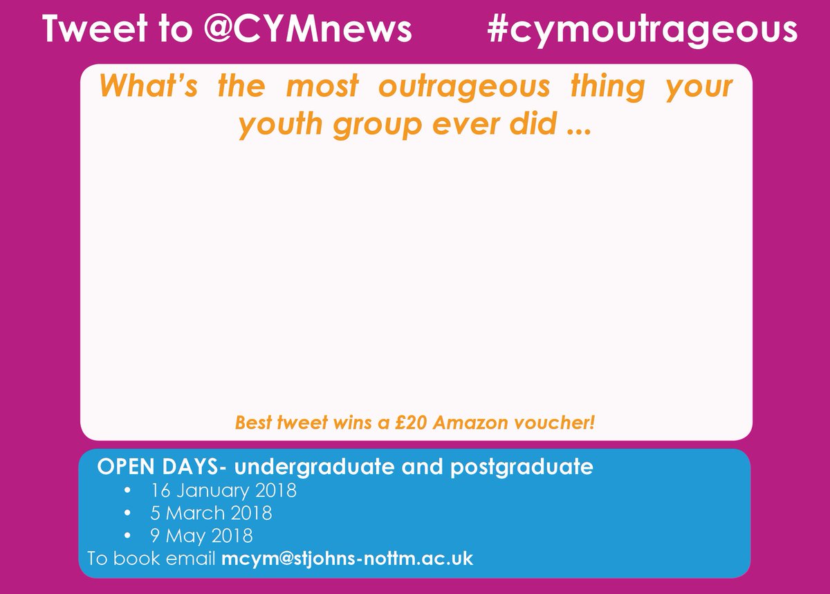 CYMnews's tweet photo. Not long now until #nymw17 - watch out for our competition #cymoutrageous @mcymnews @BritishYFC @CYMnews @Youthscape https://t.co/DJW8eSQHDb
