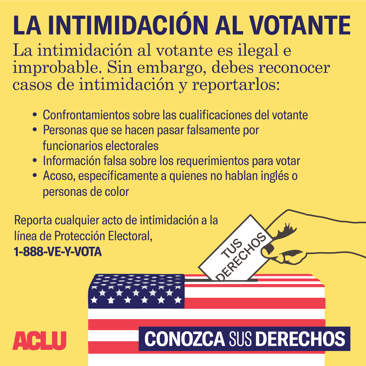 ACLU's tweet photo. Today is #ElectionDay — know how to spot voter intimidation and what to do if it happens. https://t.co/7WOpDkkccg