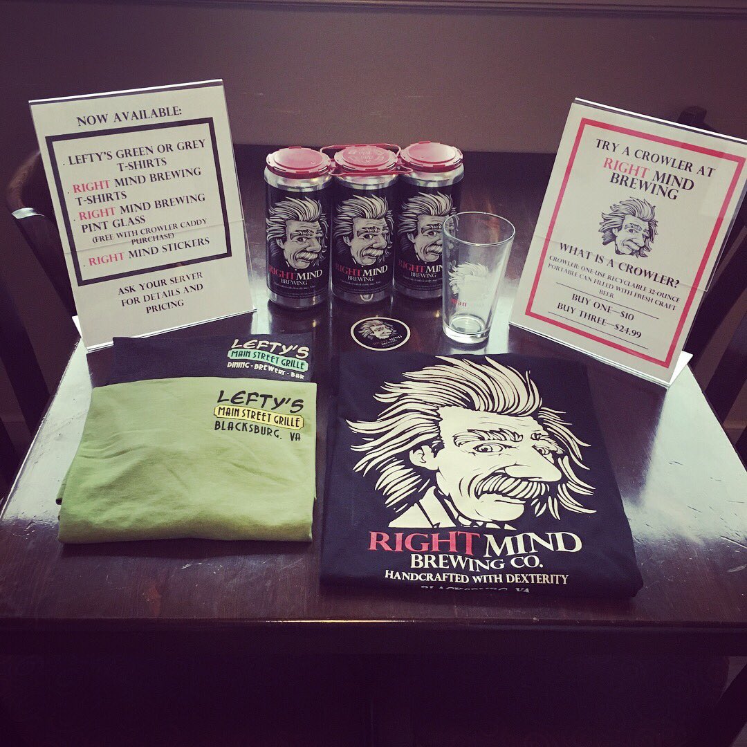 Lefty’s and Right Mind merch now available! Tshirts, sweatshirts, and crowler-caddies make great holiday gifts! 😊🍺❤️
