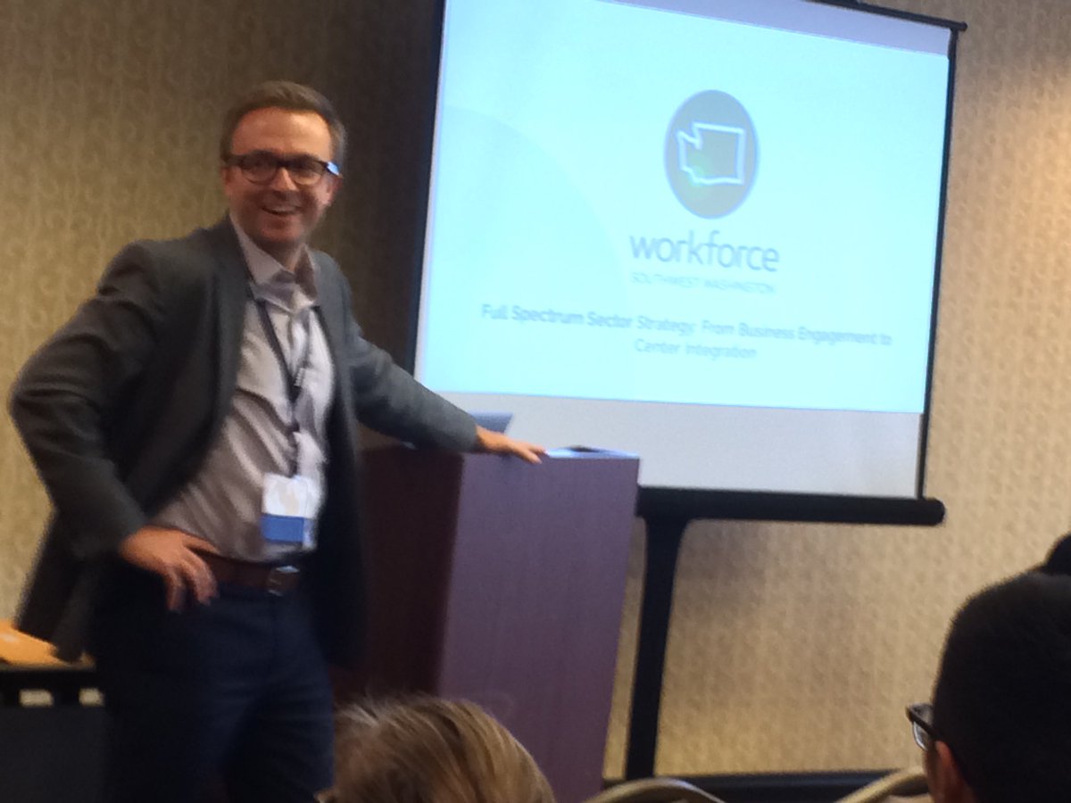 WorkforceSWWA's tweet photo. @PerkeyKevin leading a panel discussion at #waworkforceconf on importance of sectors in #wkdev #waworkforce https://t.co/skHsawG0Xg