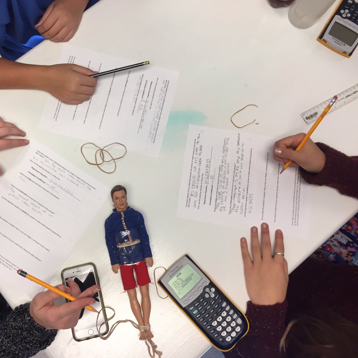 AKingMath's tweet photo. Barbie (&amp; Ken) bungee jumping day, linear regression #Algebra #iTeachMath https://t.co/nqeUr026Fq