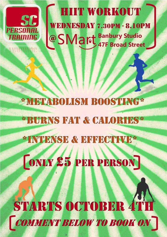 SCPersonalTrain's tweet image. HIIT fitness class
Wednesday evenings, 7.30pm 
SMART STUDIO, broad street
Only £5pp
Ideal for all fitness levels. To book, please PM