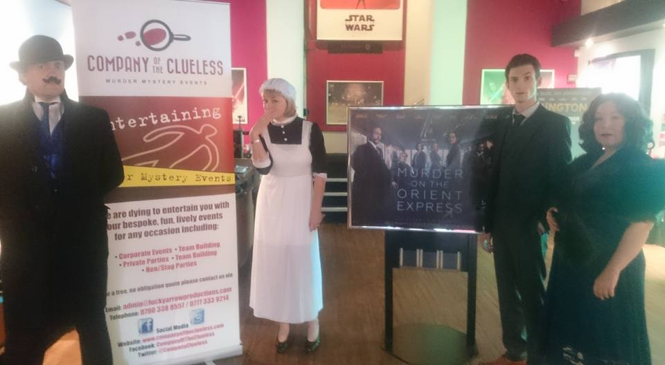 CompanyClueless's tweet photo. We have had great fun at @EmpireCinemas #SuttonColdfield promoting #MurderOnTheOrientExpress with fun in the foyer and a scene in the cinema https://t.co/XMOaotdJDa