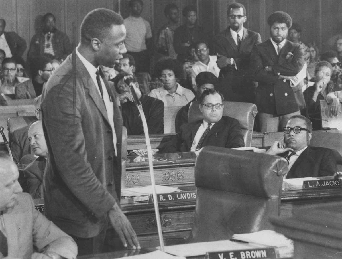SkrticX's tweet photo. Ward 5 Councilman Virgil Brown stands to speak(1968). Found @Cleveland_PL @CleCityCouncil @thiswascle @EncyCle_ #electiondirector https://t.co/kXr7ddXU8i