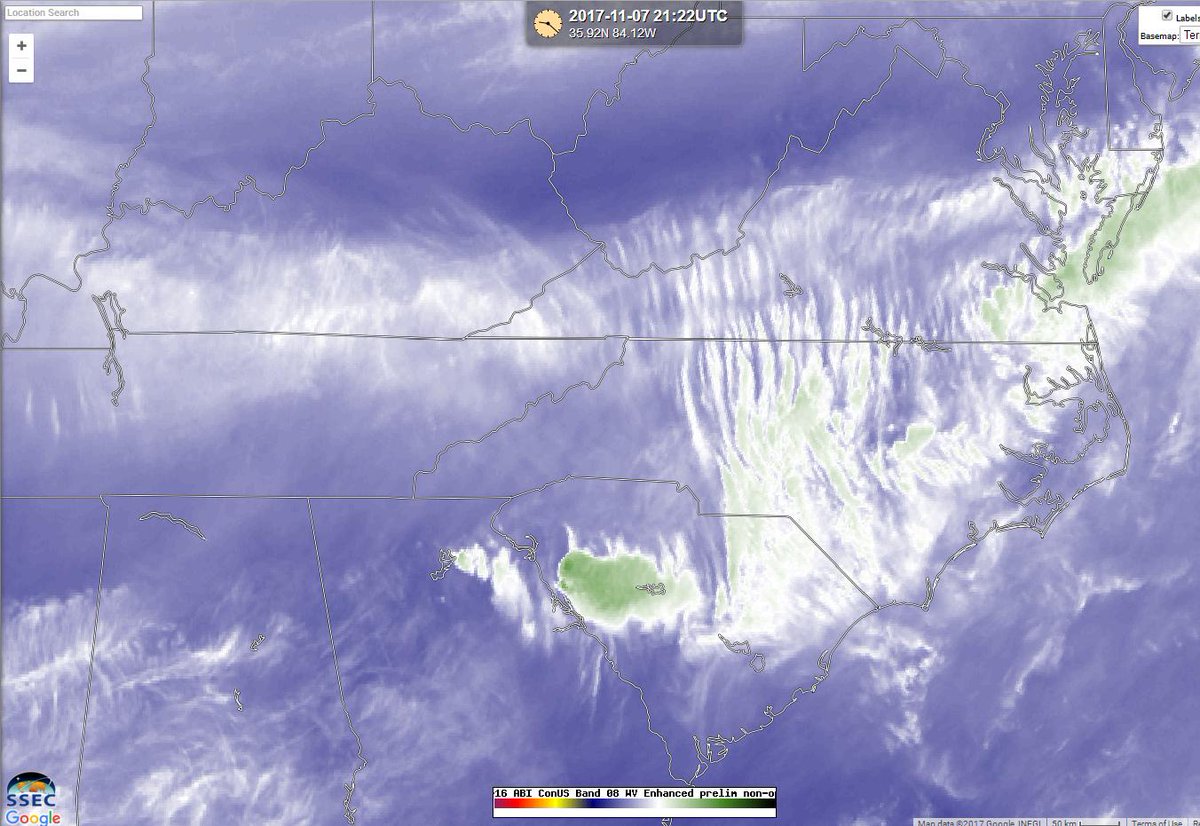 WX_Overlord's tweet photo. Mountain waves across #NCwx North Carolina on Goes16 prelim/non-op frm @UWSSEC & assoc #turbluence #pireps A bit choppy! #RDUwx #CLTwx #VAwx https://t.co/EbARKterof