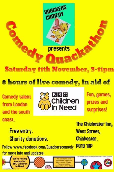 Did you hear the shout out for the Comedy Quackathon at <a href="/ChichesterInn/">The Chichester Inn</a>, for <a href="/BBCCiN/">BBC Children in Need</a>, on <a href="/BBCRadio2/">BBC Radio 2</a>, this afternoon?! #charity #Chichester