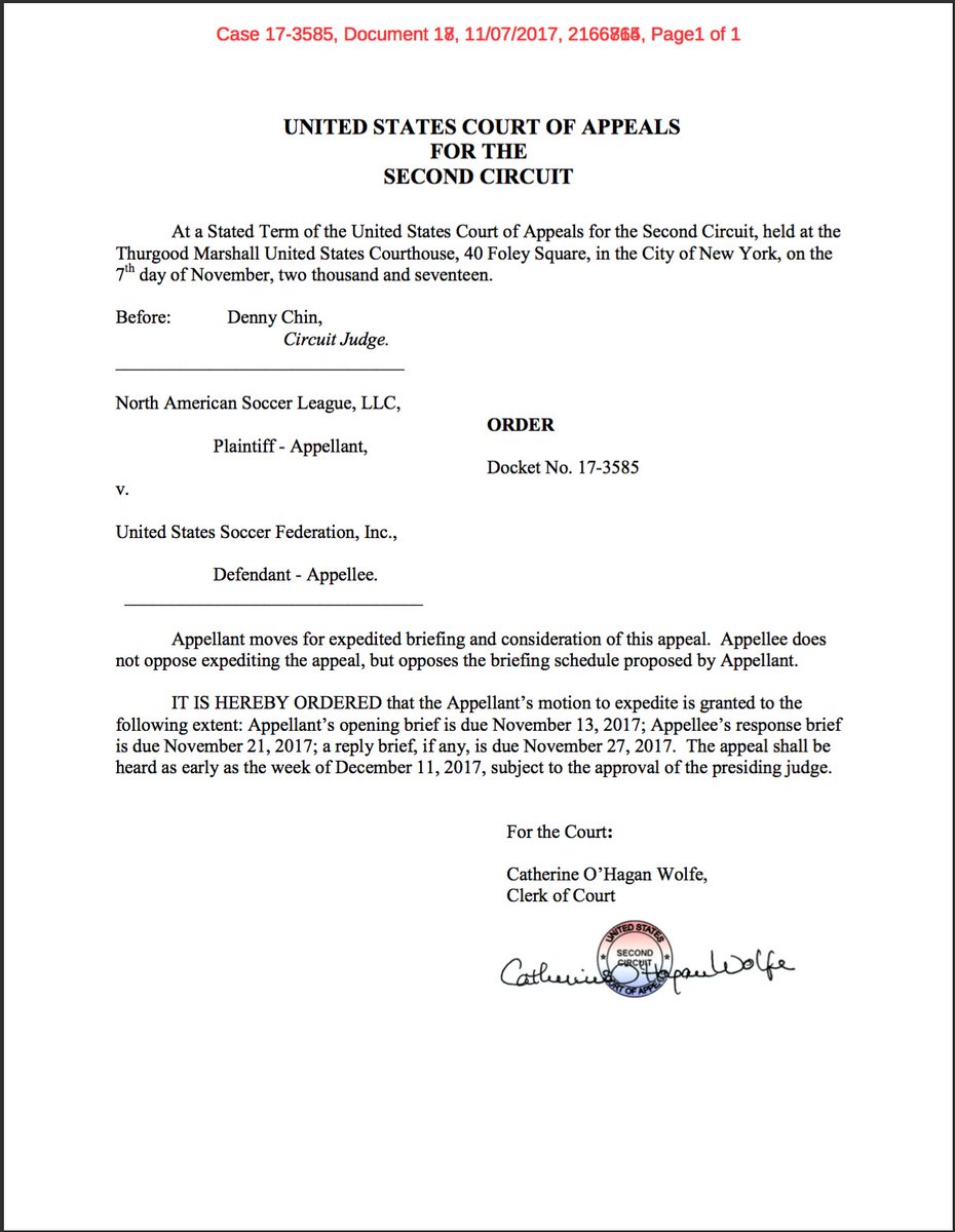Miki Turner on Twitter "NASL v. USSF Here is the briefing schedule for the appeal. Hearing