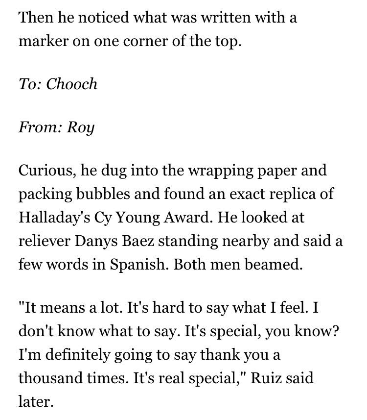 PhillyFanLife's tweet photo. One of our favorite Doc stories is when he presented Chooch with a replica Cy Young trophy to thank him. The epitome of class. https://t.co/X6Ad6VixOR