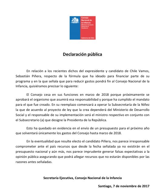 coninfanciacl's tweet photo. Declaración Publica sobre dichos del candidato a la presidencia de Chile Vamos https://t.co/OCbnauRYH7 https://t.co/xQMw5fdRVi
