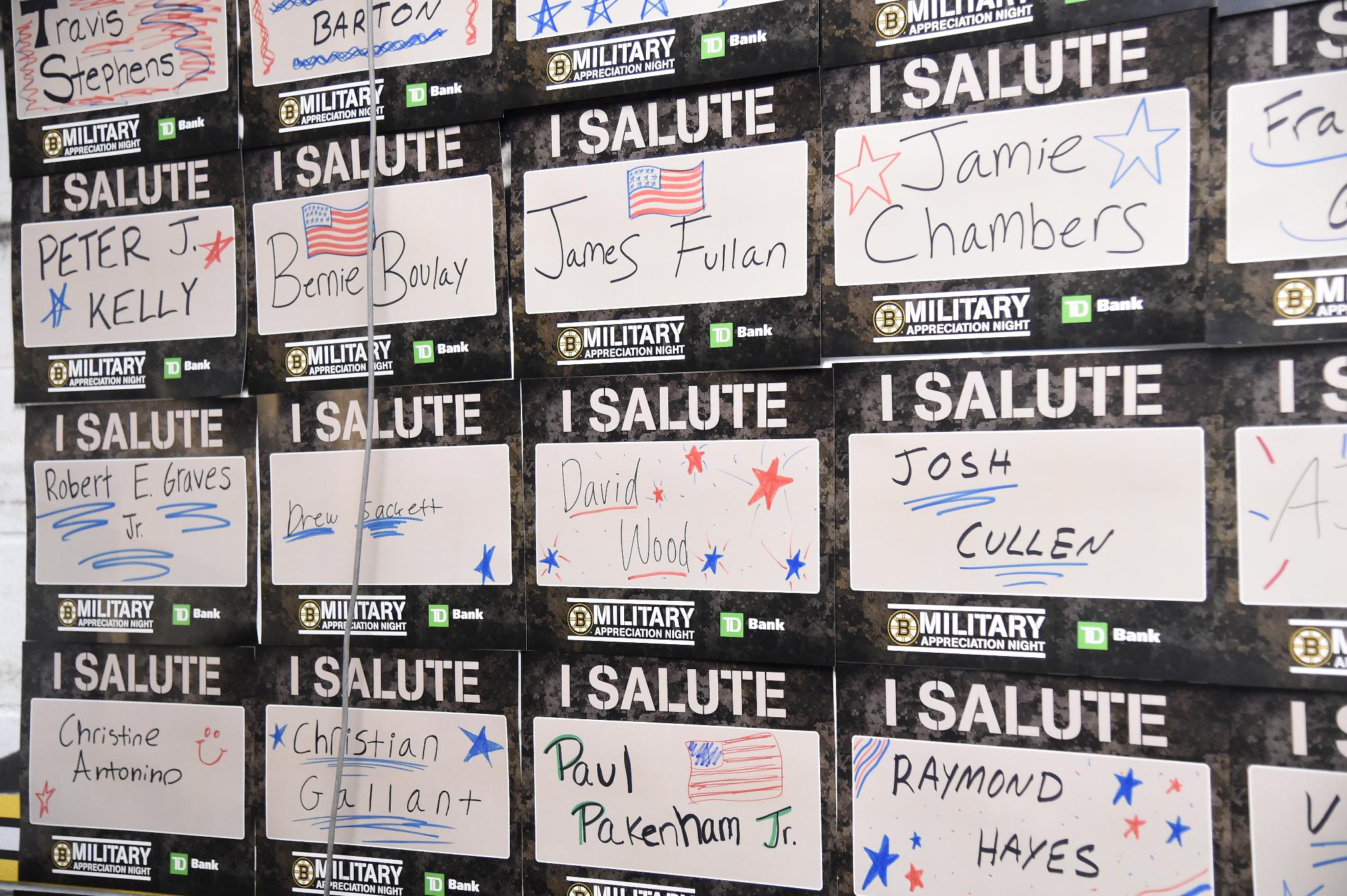 Boston Bruins on X: Names of service members that our fans salute lined  the Bruins locker room hallway during last night's Military Appreciation  Night game.  / X