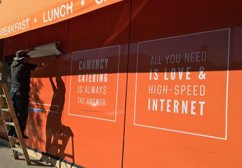 premiumsignsca's tweet photo. White text on bright orange walls = EYE CATCHING graphics! That's our #wallgraphics for #Comoncy #LosAngeles https://t.co/bonusDDvgM https://t.co/rcBaycJ21h