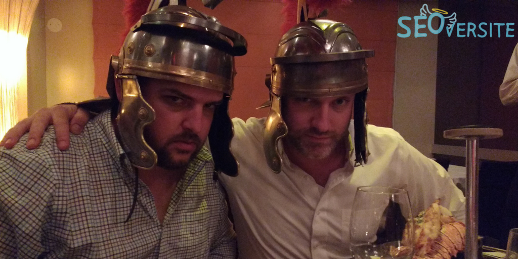 SEOversite's tweet photo. A few #SEOversite executives don roman helmets. They aren't about to engage in battle-it's #dinner @barton_g https://t.co/xqJgAPU4ZJ https://t.co/mTZHeKnFHh