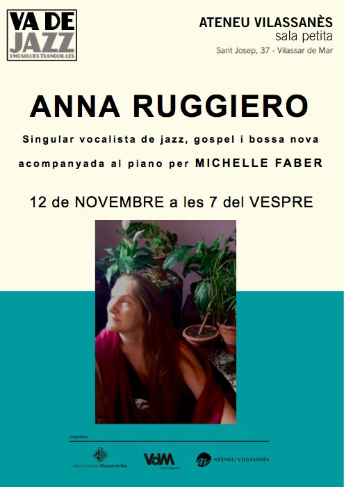 ateneu_vdm's tweet photo. Aquest diumenge, a la sala petita de l'Ateneu Vilassanès: 
Concert d'Anna Ruggiero, vocalista de jazz, gospel i bossa nova.

No t'ho perdis! https://t.co/Yz58bkyWi1