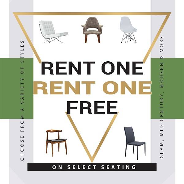 SEATING SOLVED! - Rent One - Get One Free Rental offer on select chairs. - visit luxloungeefr.com for details.