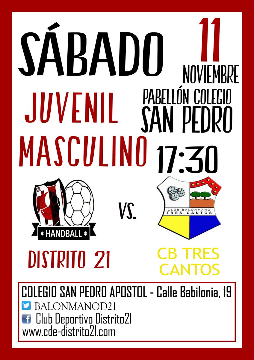 BalonmanoD21's tweet photo. Os invitamos a animar al juvenil masculino frente a @CbmTresCantos  el sábado. https://t.co/4gnkE9O9tQ