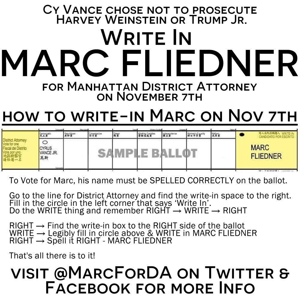 showusyourwork's tweet photo. @manhattannada @ManhattanDA Better yet, #WriteInFliedner https://t.co/xZ8QwPVlTG