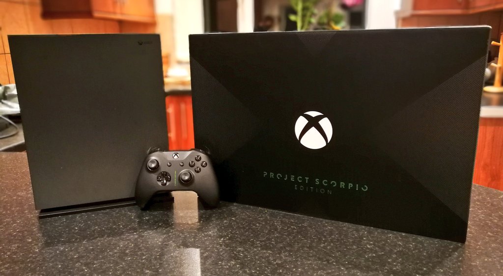 cf10_official's tweet photo. Our man James got his hands on the brand new @xboxuk X project Scorpio edition let's just say he was a very happy man😁😁😁 https://t.co/lytrdCv0lJ