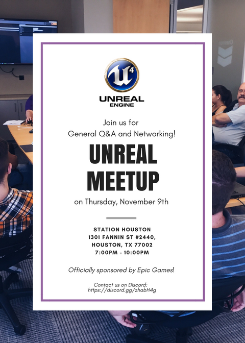 UnrealMeetupHTX's tweet photo. Join us this Thursday for the Unreal Meetup! If you're a #Gamedev looking to network, this is the place to be!

https://t.co/2EceFNlhU2 https://t.co/VYakZxMmoK