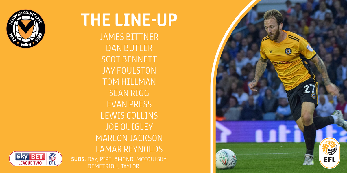 NewportCounty's tweet photo. LINE UP| Here's tonight's starting XI for our @CheckatradeTrpy match vs @CTFCofficial.  #OneClubOneCounty https://t.co/FE75kxL8yP