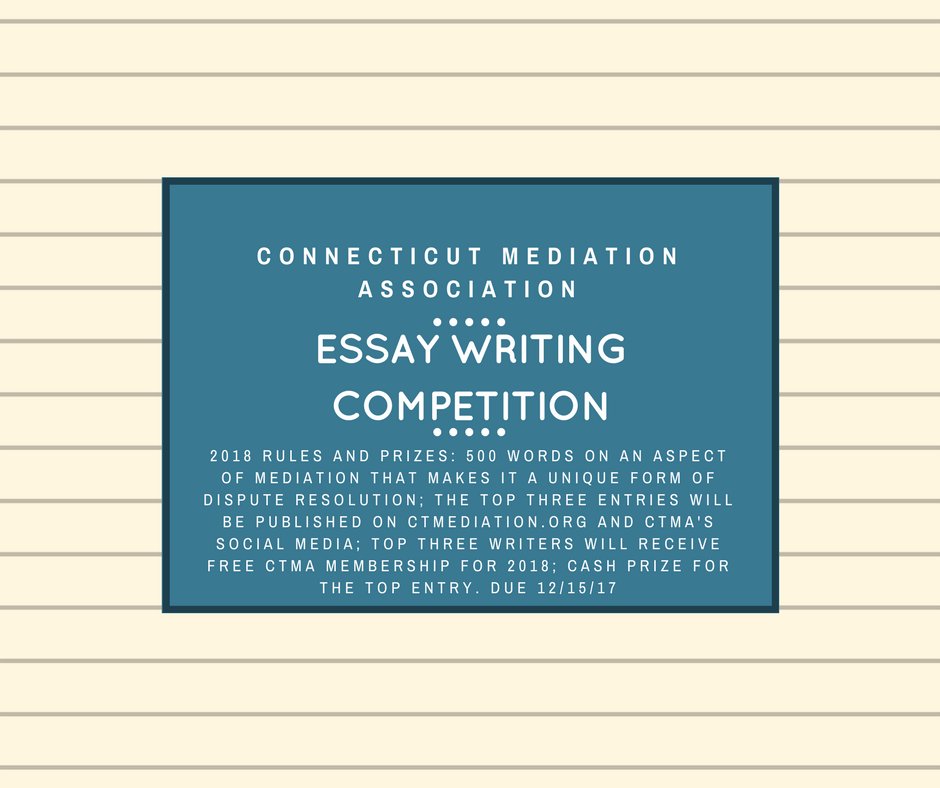 CT_Mediation's tweet photo. Share your #TuesdayThoughts on #Mediation. Submit an essay to our Essay Writing Competition! Did we mention the prizes? https://t.co/vLI1u92IkT