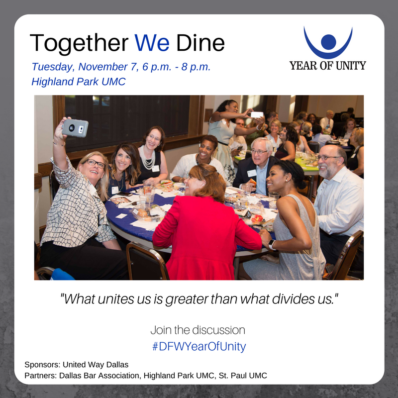 ProjectUnityNTX's tweet photo. #togetherwedine is tonight @HPUMC, and we are excited to get to know you. We might even take a selfie. #DFWYearOfUnity https://t.co/29ourtLmh4