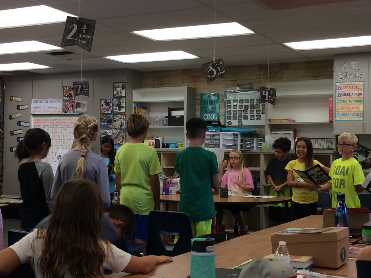 Readers Theatre in Mrs. Leahy’s class.  All are having a great time listening to our thespians.