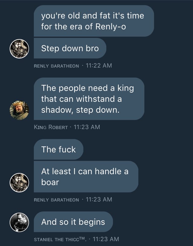 “When the stags take over.”