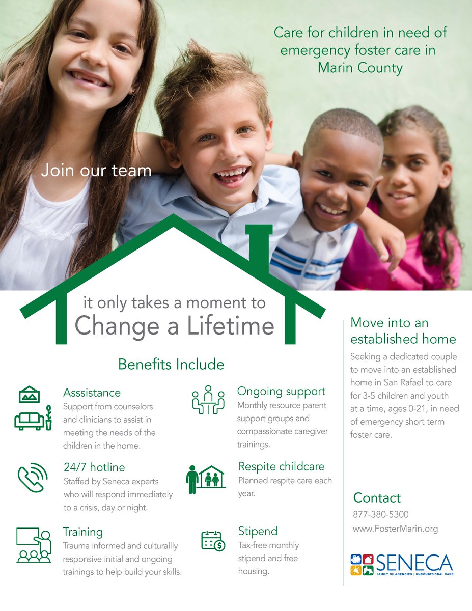 MarinHHS's tweet photo. Love caring for children? Interested in moving to #Marin, rent-free? We need caregivers for Marin County’s Emergency #FosterCare Home. https://t.co/rHBwpa59BO