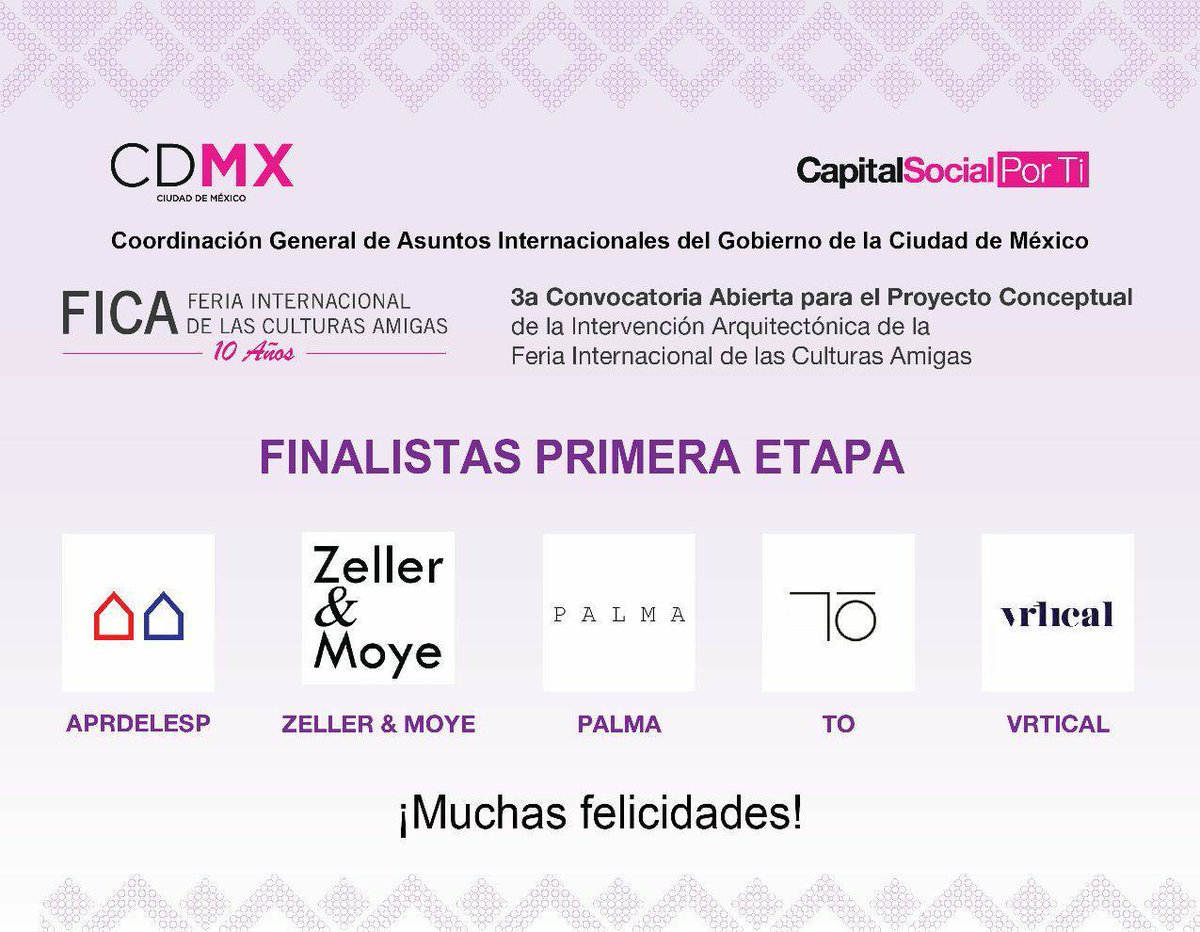 #QueNoSeTePase

Revisa los resultados de la 1ª Etapa de la #ConvocatoriaFICA2018, y conoce a los 5 finalistas >> bit.ly/convocatoriaFI…