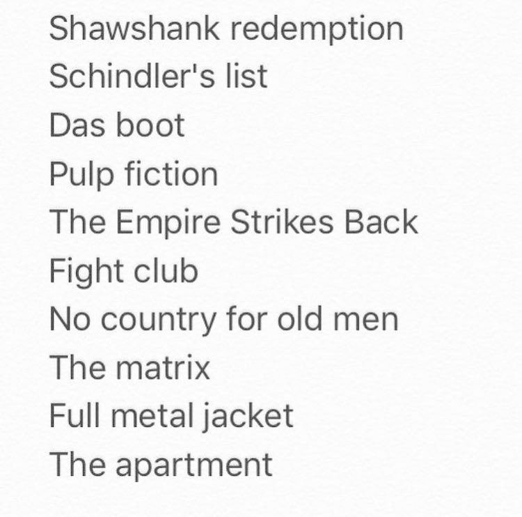 paulmac708's tweet photo. 10 V 10 Film Battles 
LIKE for the list on the LEFT by @jonny_harding93 
RT for the list on the RIGHT by the reigning champ @stuiebluie https://t.co/yRK2PrFp70