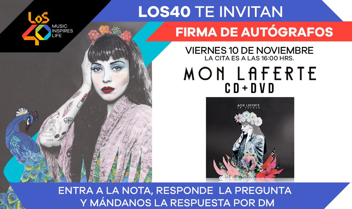 los40mx's tweet photo. Esta es tu oportunidad de conocer a @monlaferte Entra: https://t.co/gFuNmdT1w3, participa, gana un CD+DVD y asiste a la firma de autógrafo 😍 https://t.co/OtbLf2TiiI