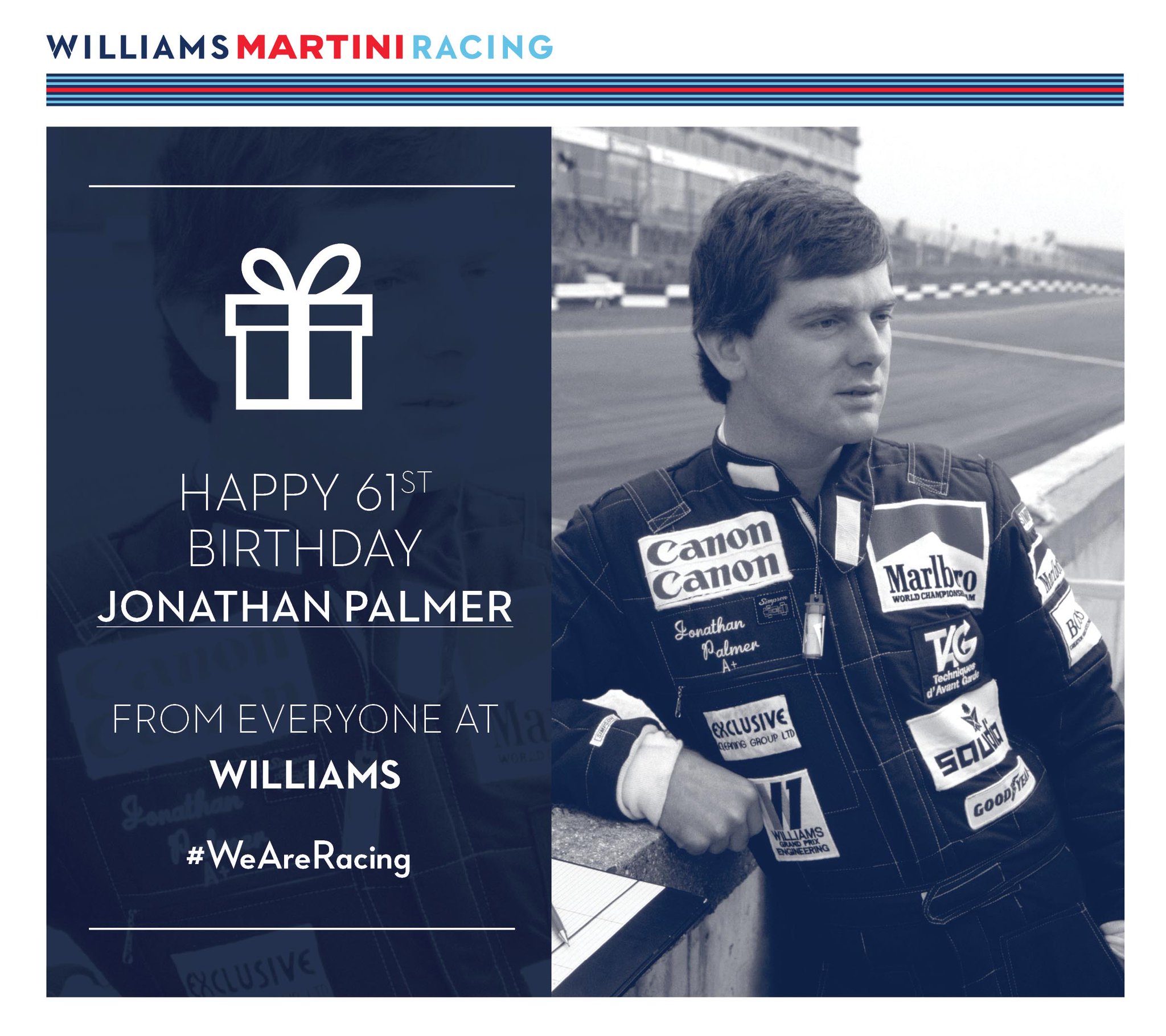 Everyone at Williams would like to wish Jonathan Palmer a big happy birthday! 