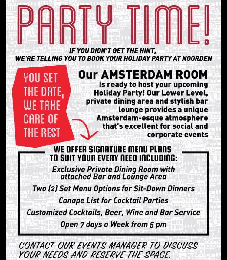 Need the perfect venue to host your party? Look no further! Our Amsterdam Room is the perfect space. Email info@noordento.com to inquire.