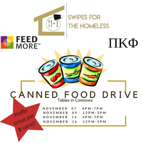 Remember to come out to the Commons today and donate your unused cans/swipe for the homeless! Times are below