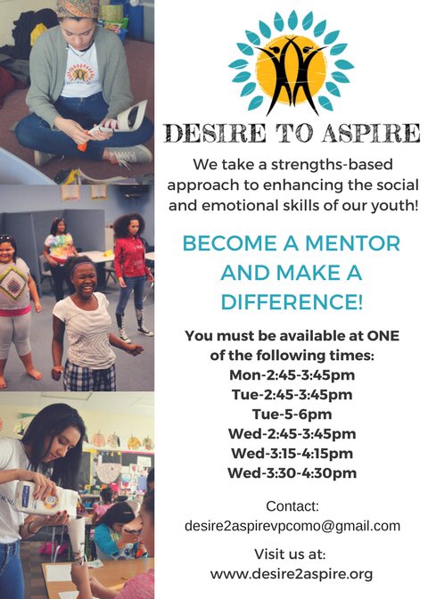 Desire2AspireMU's tweet photo. Contact desire2aspirevpcomo@gmail.com if interested! https://t.co/OEfVIZZ8xe