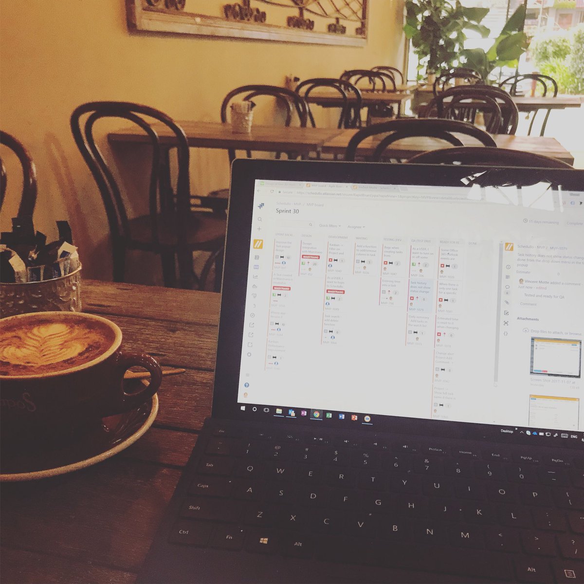 schedullo's tweet image. Schedullo morning sprint progress review... change your work environment to keep it fresh. #agile #taskmanagement
