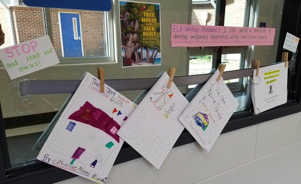 ESOLteacher5's tweet photo. Stop by our room and check out our creative stories! We took inspiration from other books and let our imaginations run wild! #ESOLrocks #angeloakes #CCSDESOL @CCSD_ESOL https://t.co/w2yJlqjtO6