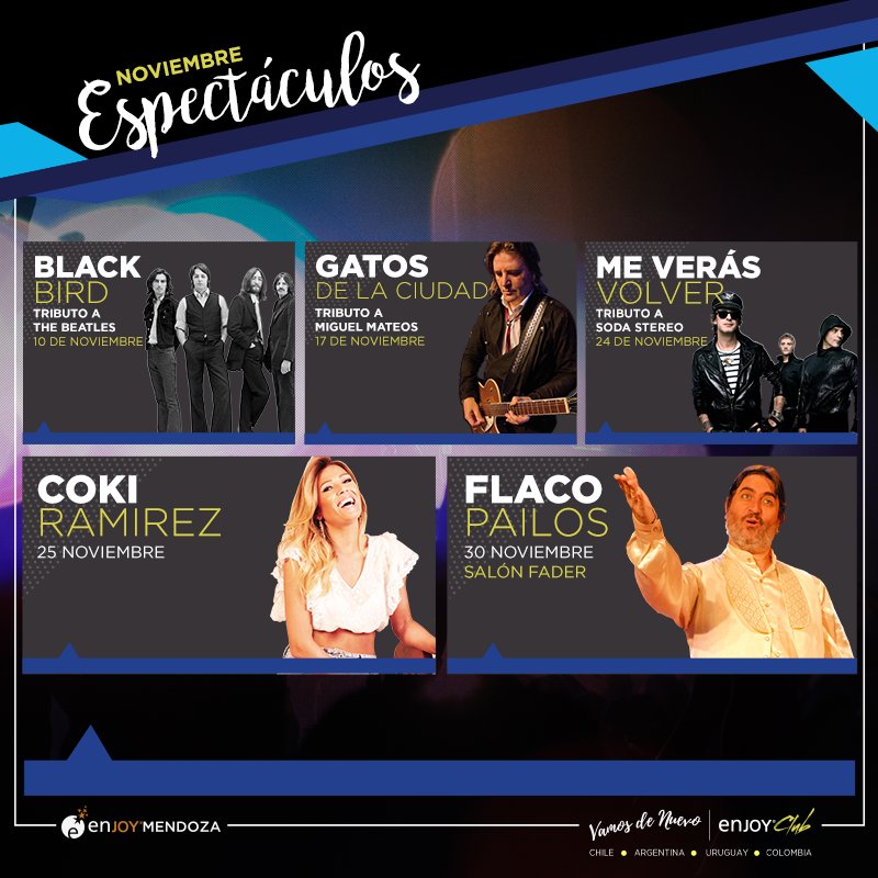 Noviembre en Enjoy se viene ⚡RECARGADO⚡
Mirá todos los shows increíbles que tenemos para vos!  <a href="/elFlacoPailosOk/">El flaco Pailos</a> <a href="/cokiramirez/">Coki Ramírez</a> y muchos más🎤!