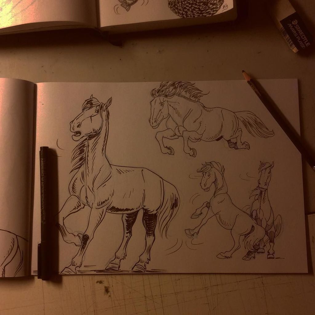 cheerfulmadness's tweet photo. More horses have joined the first. #cheerfulmadness #horses #rearup #comics #drawing #sketchbook https://t.co/BSdsYDmIHx