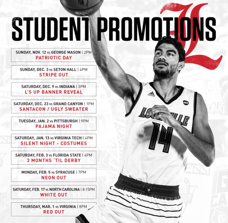 🏀 is coming 🔜. Check out the promotion schedule for the student section. 🔴⚫️⚪️