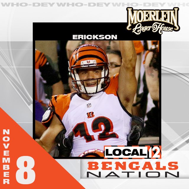 Scheduled guest AJ Green will no longer be attending. 

Alex Erickson will be there for Wednesday's taping of <a href="/Bengals_Nation/">BengalsNation</a> at <a href="/MoerleinLH/">Moerlein Lager House</a>