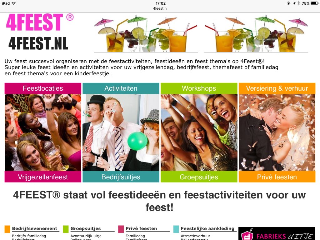 Eventbeurs's tweet image. Feest of Uitje? 4feest.nl / Uitjesgids.nl / Bedrijfsuitjesgids.nl / DeWorkshopgids.nl #Eventbeurs #Events