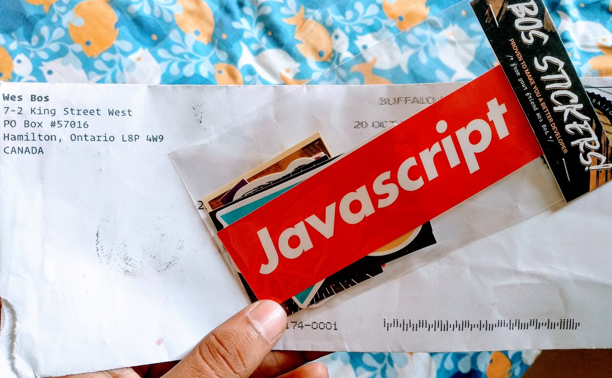 apvarun's tweet image. @wesbos Bos stickers arrived😍 #JavaScriptMadness