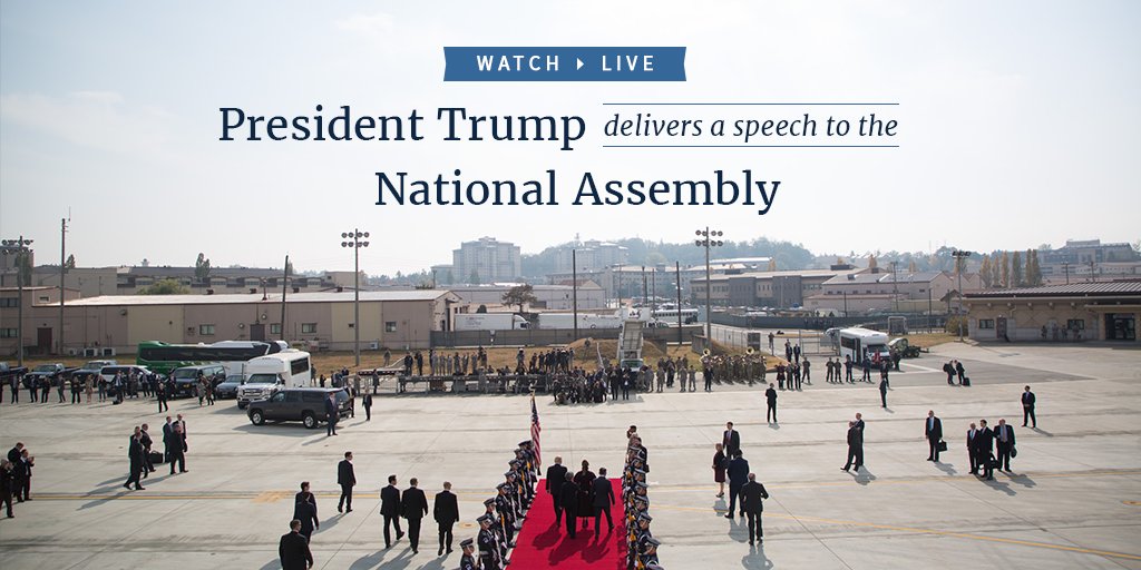 WhiteHouse45's tweet photo. Watch LIVE as President Trump delivers a speech to the National Assembly of the Republic of Korea: https://t.co/BOgIh2R7eL #POTUSinAsia https://t.co/9isLgMTGSs