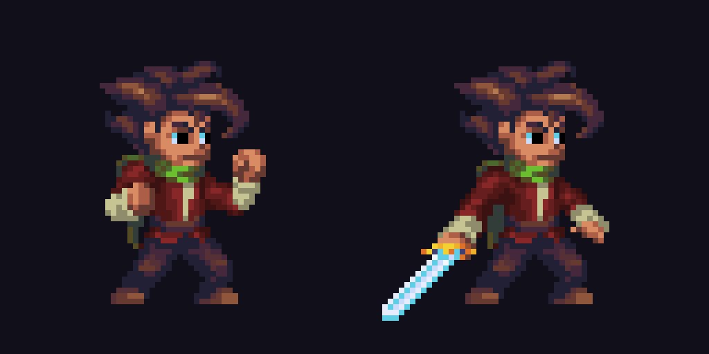 supervigge's tweet photo. So... I went back on the previous #lunchjam to tidy it up a bit and gave him a sword! Flashbacks of kid-me playing SoM #pixelart #gamedev https://t.co/5f33NjyFRy